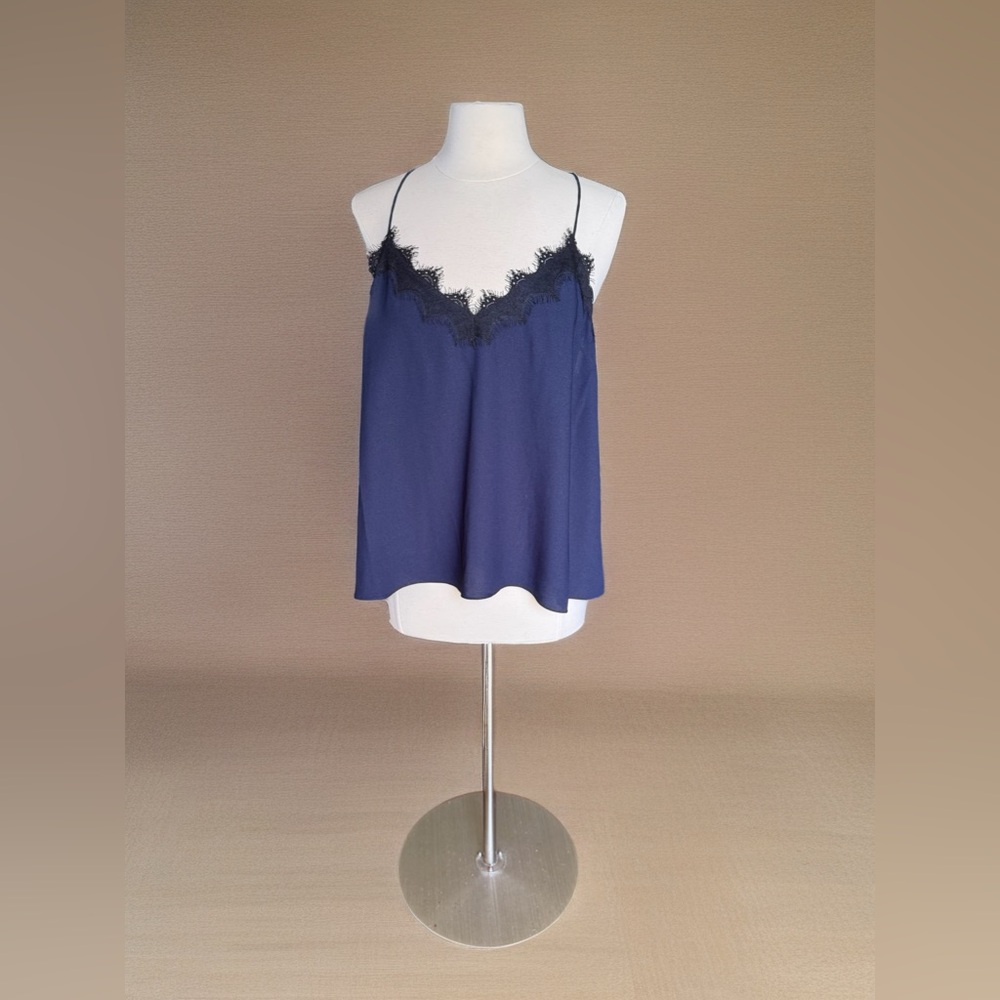 Hey You Navy Blue Lace Trim Y2K Cami Top - Size XL